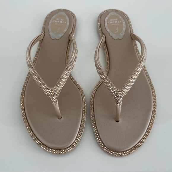 RENE CAOVILLA DIANA BEIGE SATIN HONEY STRASS SANDALS SIZE IT 38 / US 38 NIB! - Picture 1 of 17